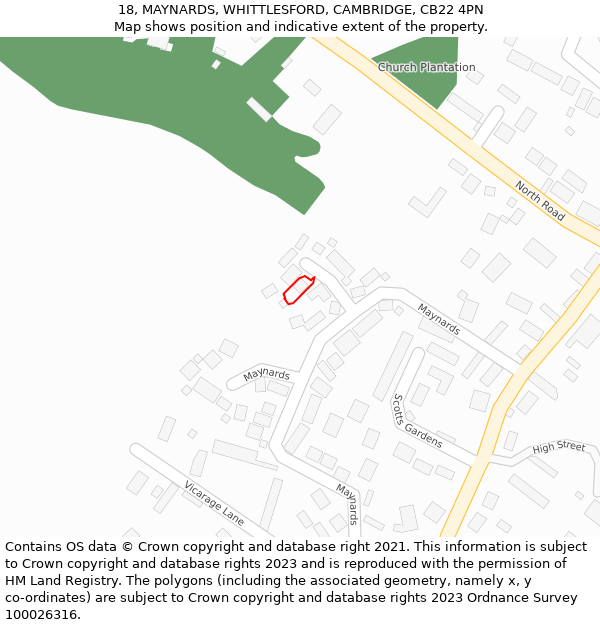 18, MAYNARDS, WHITTLESFORD, CAMBRIDGE, CB22 4PN: Location map and indicative extent of plot