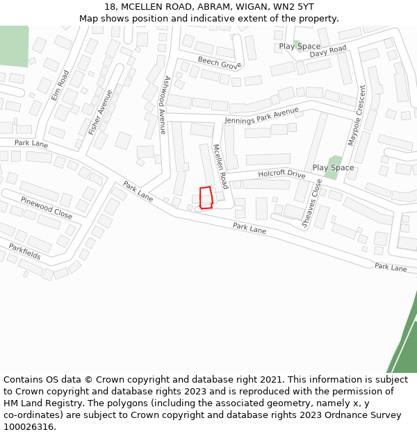 18, MCELLEN ROAD, ABRAM, WIGAN, WN2 5YT: Location map and indicative extent of plot