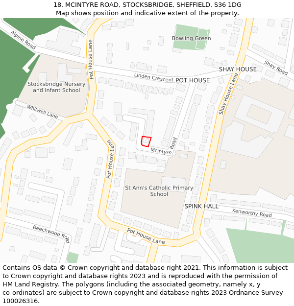 18, MCINTYRE ROAD, STOCKSBRIDGE, SHEFFIELD, S36 1DG: Location map and indicative extent of plot