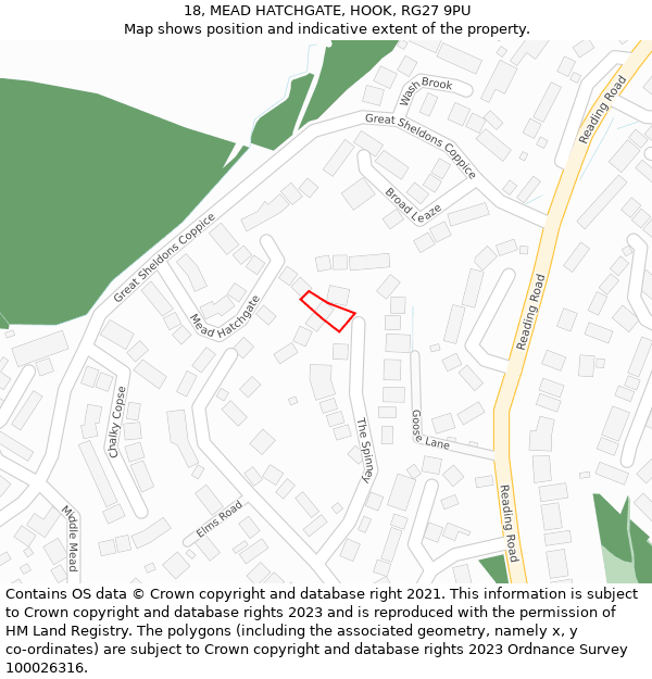 18, MEAD HATCHGATE, HOOK, RG27 9PU: Location map and indicative extent of plot