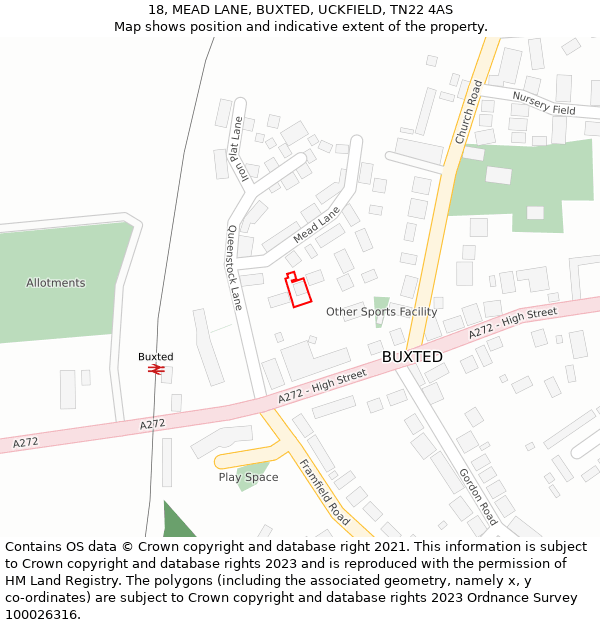 18, MEAD LANE, BUXTED, UCKFIELD, TN22 4AS: Location map and indicative extent of plot