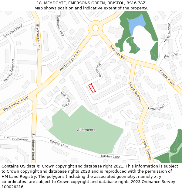 18, MEADGATE, EMERSONS GREEN, BRISTOL, BS16 7AZ: Location map and indicative extent of plot