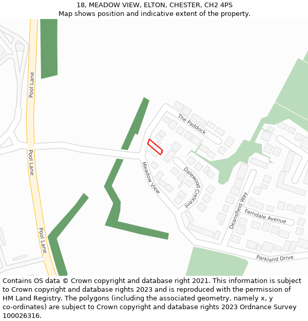 18, MEADOW VIEW, ELTON, CHESTER, CH2 4PS: Location map and indicative extent of plot