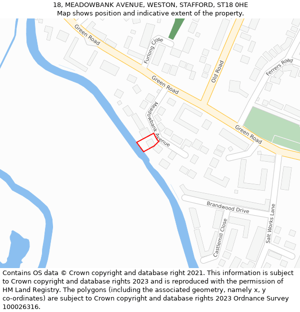 18, MEADOWBANK AVENUE, WESTON, STAFFORD, ST18 0HE: Location map and indicative extent of plot