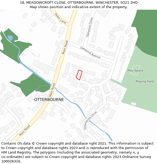 18, MEADOWCROFT CLOSE, OTTERBOURNE, WINCHESTER, SO21 2HD: Location map and indicative extent of plot