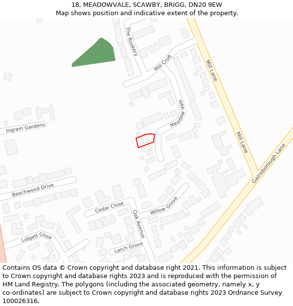 18, MEADOWVALE, SCAWBY, BRIGG, DN20 9EW: Location map and indicative extent of plot