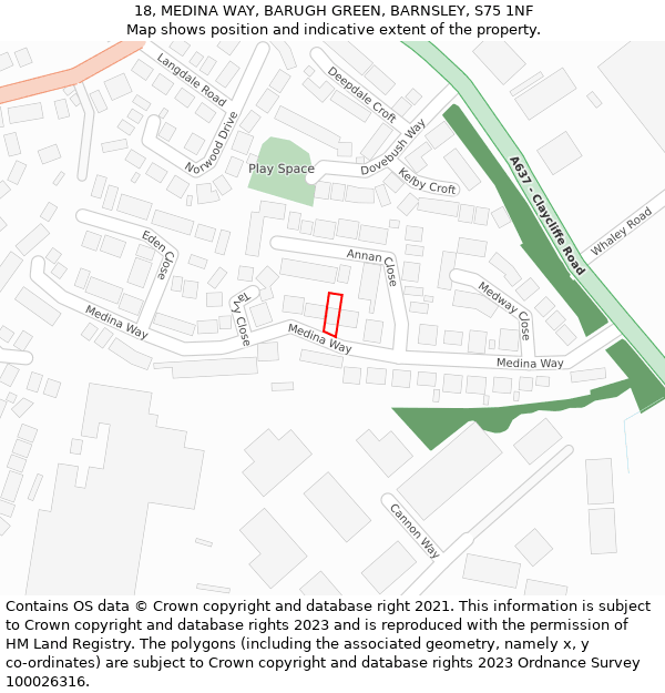 18, MEDINA WAY, BARUGH GREEN, BARNSLEY, S75 1NF: Location map and indicative extent of plot