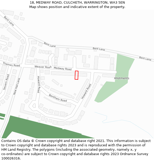 18, MEDWAY ROAD, CULCHETH, WARRINGTON, WA3 5EN: Location map and indicative extent of plot