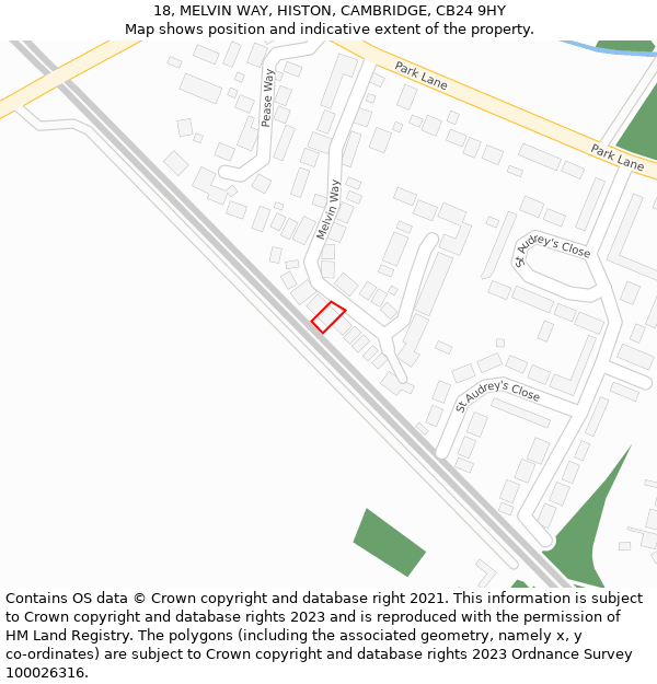 18, MELVIN WAY, HISTON, CAMBRIDGE, CB24 9HY: Location map and indicative extent of plot