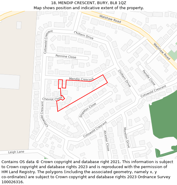18, MENDIP CRESCENT, BURY, BL8 1QZ: Location map and indicative extent of plot