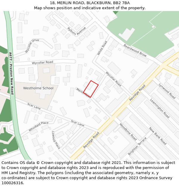 18, MERLIN ROAD, BLACKBURN, BB2 7BA: Location map and indicative extent of plot