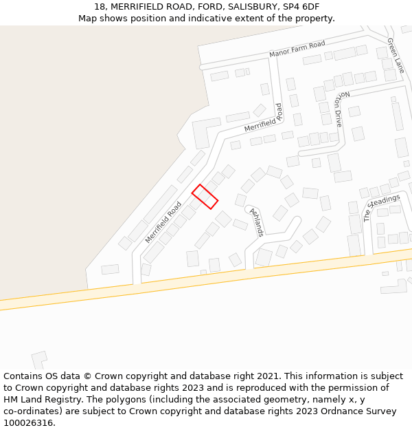 18, MERRIFIELD ROAD, FORD, SALISBURY, SP4 6DF: Location map and indicative extent of plot