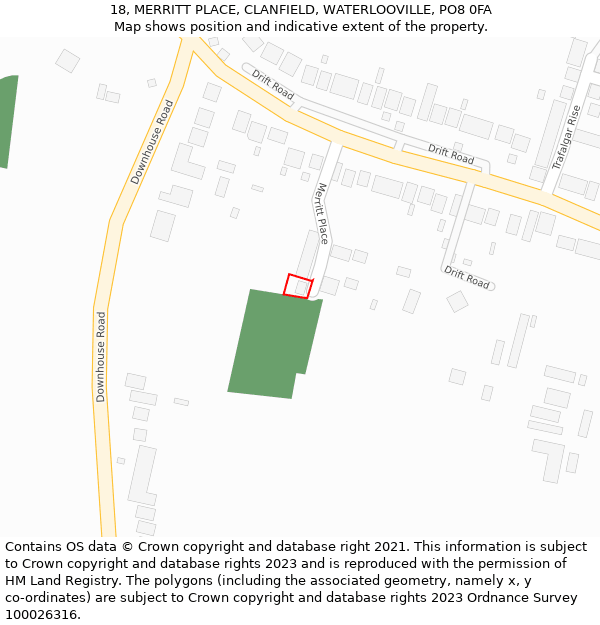 18, MERRITT PLACE, CLANFIELD, WATERLOOVILLE, PO8 0FA: Location map and indicative extent of plot