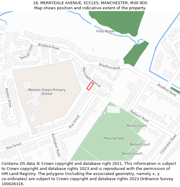 18, MERRYDALE AVENUE, ECCLES, MANCHESTER, M30 9DS: Location map and indicative extent of plot
