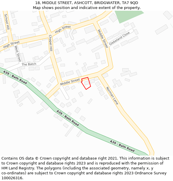 18, MIDDLE STREET, ASHCOTT, BRIDGWATER, TA7 9QD: Location map and indicative extent of plot