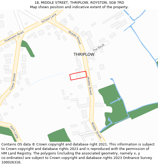 18, MIDDLE STREET, THRIPLOW, ROYSTON, SG8 7RD: Location map and indicative extent of plot