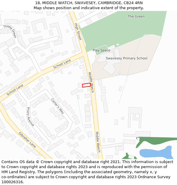 18, MIDDLE WATCH, SWAVESEY, CAMBRIDGE, CB24 4RN: Location map and indicative extent of plot