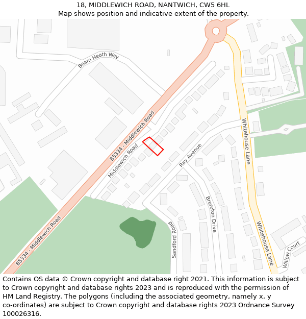 18, MIDDLEWICH ROAD, NANTWICH, CW5 6HL: Location map and indicative extent of plot