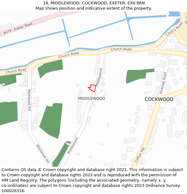 18, MIDDLEWOOD, COCKWOOD, EXETER, EX6 8RN: Location map and indicative extent of plot