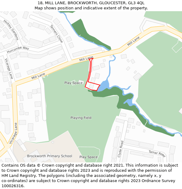 18, MILL LANE, BROCKWORTH, GLOUCESTER, GL3 4QL: Location map and indicative extent of plot