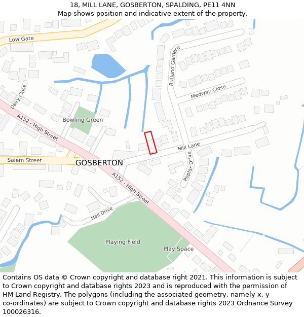 18, MILL LANE, GOSBERTON, SPALDING, PE11 4NN: Location map and indicative extent of plot