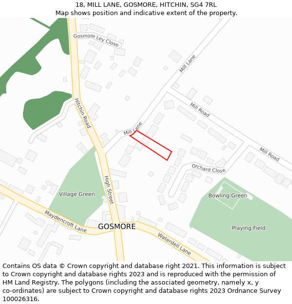 18, MILL LANE, GOSMORE, HITCHIN, SG4 7RL: Location map and indicative extent of plot