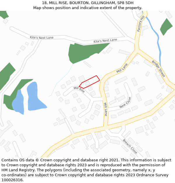 18, MILL RISE, BOURTON, GILLINGHAM, SP8 5DH: Location map and indicative extent of plot