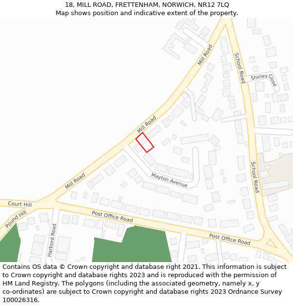 18, MILL ROAD, FRETTENHAM, NORWICH, NR12 7LQ: Location map and indicative extent of plot