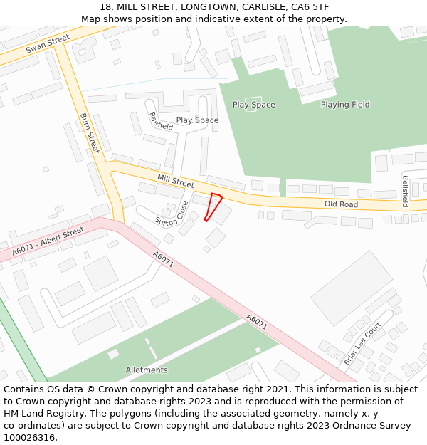 18, MILL STREET, LONGTOWN, CARLISLE, CA6 5TF: Location map and indicative extent of plot