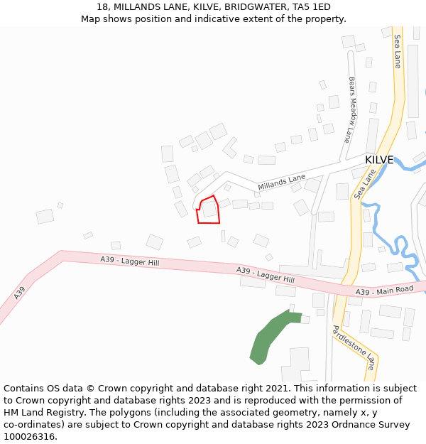 18, MILLANDS LANE, KILVE, BRIDGWATER, TA5 1ED: Location map and indicative extent of plot