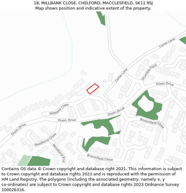 18, MILLBANK CLOSE, CHELFORD, MACCLESFIELD, SK11 9SJ: Location map and indicative extent of plot