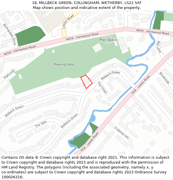 18, MILLBECK GREEN, COLLINGHAM, WETHERBY, LS22 5AF: Location map and indicative extent of plot