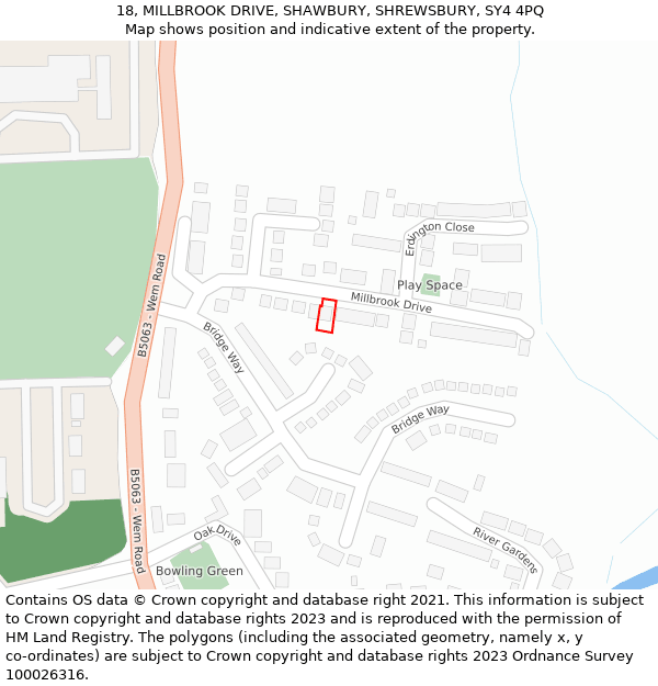 18, MILLBROOK DRIVE, SHAWBURY, SHREWSBURY, SY4 4PQ: Location map and indicative extent of plot