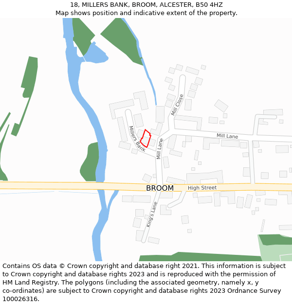 18, MILLERS BANK, BROOM, ALCESTER, B50 4HZ: Location map and indicative extent of plot