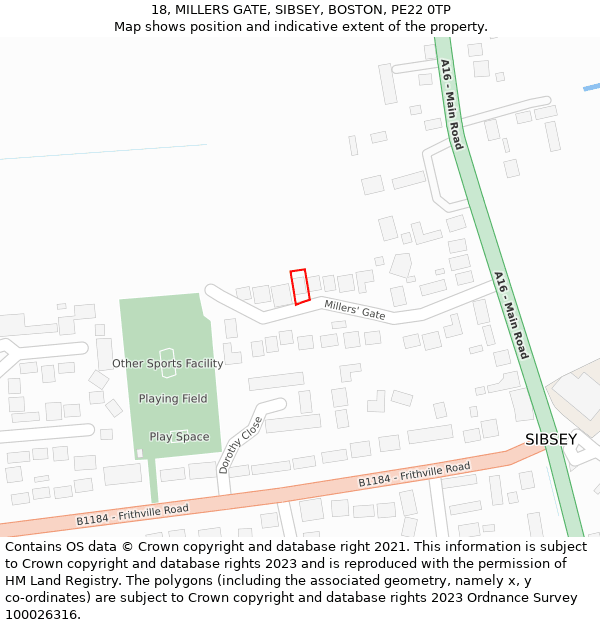 18, MILLERS GATE, SIBSEY, BOSTON, PE22 0TP: Location map and indicative extent of plot