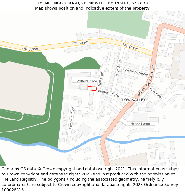 18, MILLMOOR ROAD, WOMBWELL, BARNSLEY, S73 8BD: Location map and indicative extent of plot