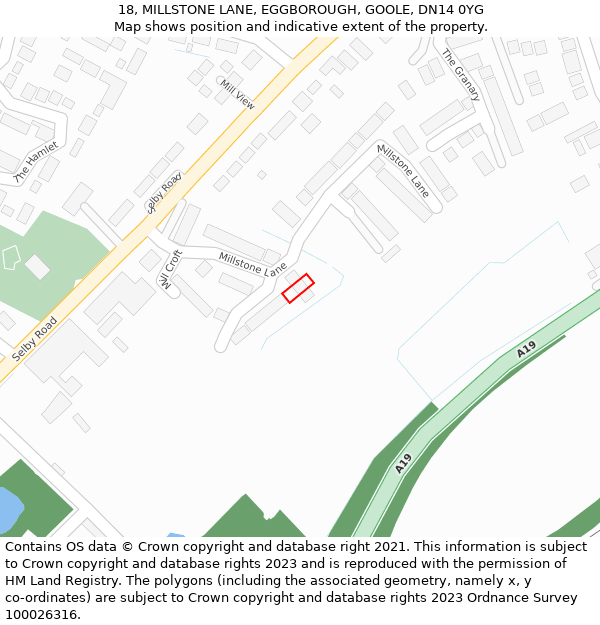 18, MILLSTONE LANE, EGGBOROUGH, GOOLE, DN14 0YG: Location map and indicative extent of plot