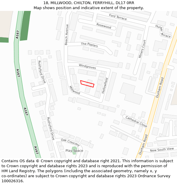 18, MILLWOOD, CHILTON, FERRYHILL, DL17 0RR: Location map and indicative extent of plot