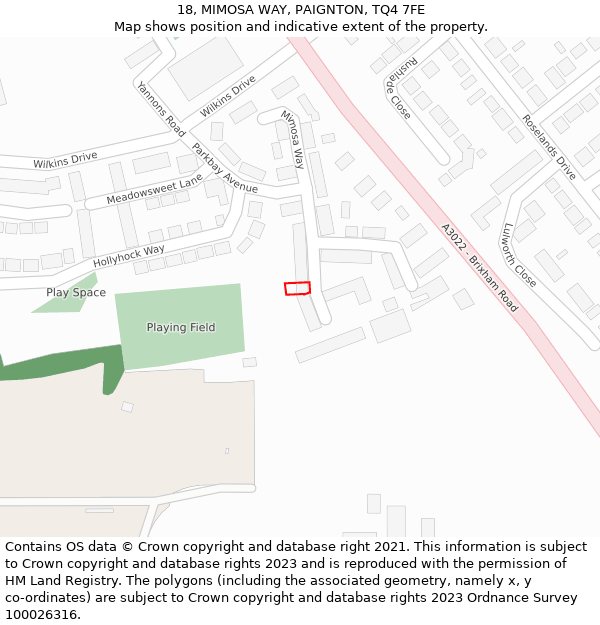 18, MIMOSA WAY, PAIGNTON, TQ4 7FE: Location map and indicative extent of plot