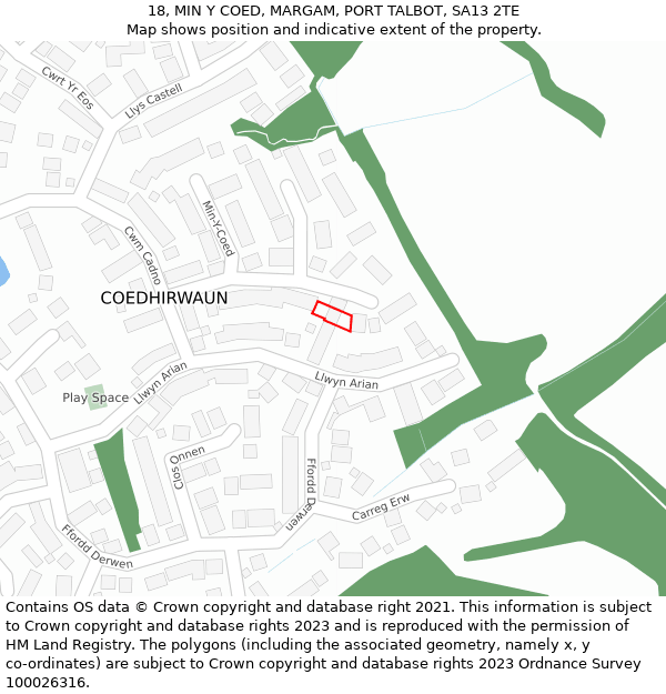 18, MIN Y COED, MARGAM, PORT TALBOT, SA13 2TE: Location map and indicative extent of plot