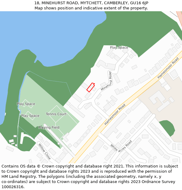 18, MINEHURST ROAD, MYTCHETT, CAMBERLEY, GU16 6JP: Location map and indicative extent of plot