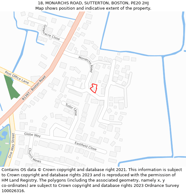 18, MONARCHS ROAD, SUTTERTON, BOSTON, PE20 2HJ: Location map and indicative extent of plot
