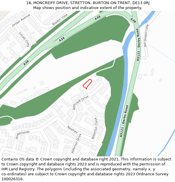 18, MONCREIFF DRIVE, STRETTON, BURTON-ON-TRENT, DE13 0RJ: Location map and indicative extent of plot