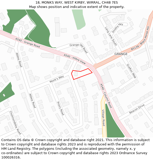 18, MONKS WAY, WEST KIRBY, WIRRAL, CH48 7ES: Location map and indicative extent of plot