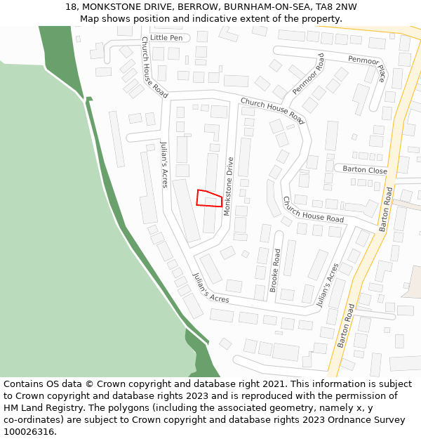 18, MONKSTONE DRIVE, BERROW, BURNHAM-ON-SEA, TA8 2NW: Location map and indicative extent of plot