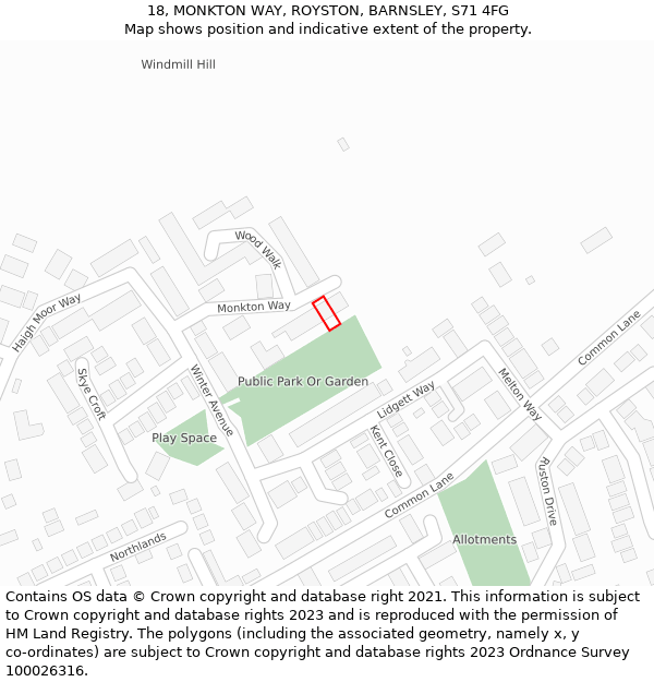 18, MONKTON WAY, ROYSTON, BARNSLEY, S71 4FG: Location map and indicative extent of plot