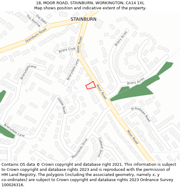 18, MOOR ROAD, STAINBURN, WORKINGTON, CA14 1XL: Location map and indicative extent of plot