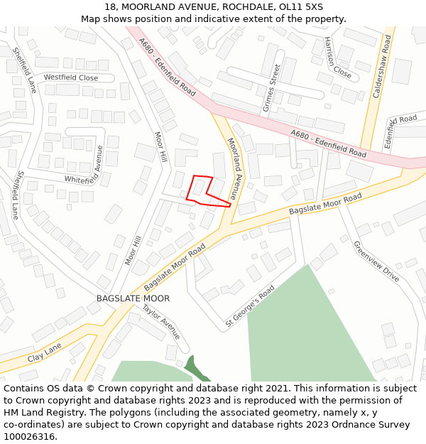 18, MOORLAND AVENUE, ROCHDALE, OL11 5XS: Location map and indicative extent of plot