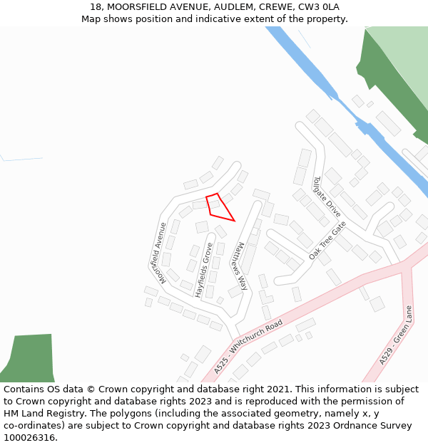 18, MOORSFIELD AVENUE, AUDLEM, CREWE, CW3 0LA: Location map and indicative extent of plot