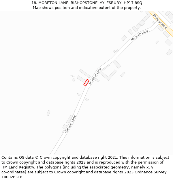 18, MORETON LANE, BISHOPSTONE, AYLESBURY, HP17 8SQ: Location map and indicative extent of plot